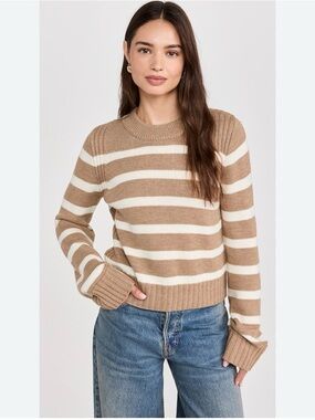 LA LIGNE New York Small Jack Striped Sweater in Camel and Cream retail $275